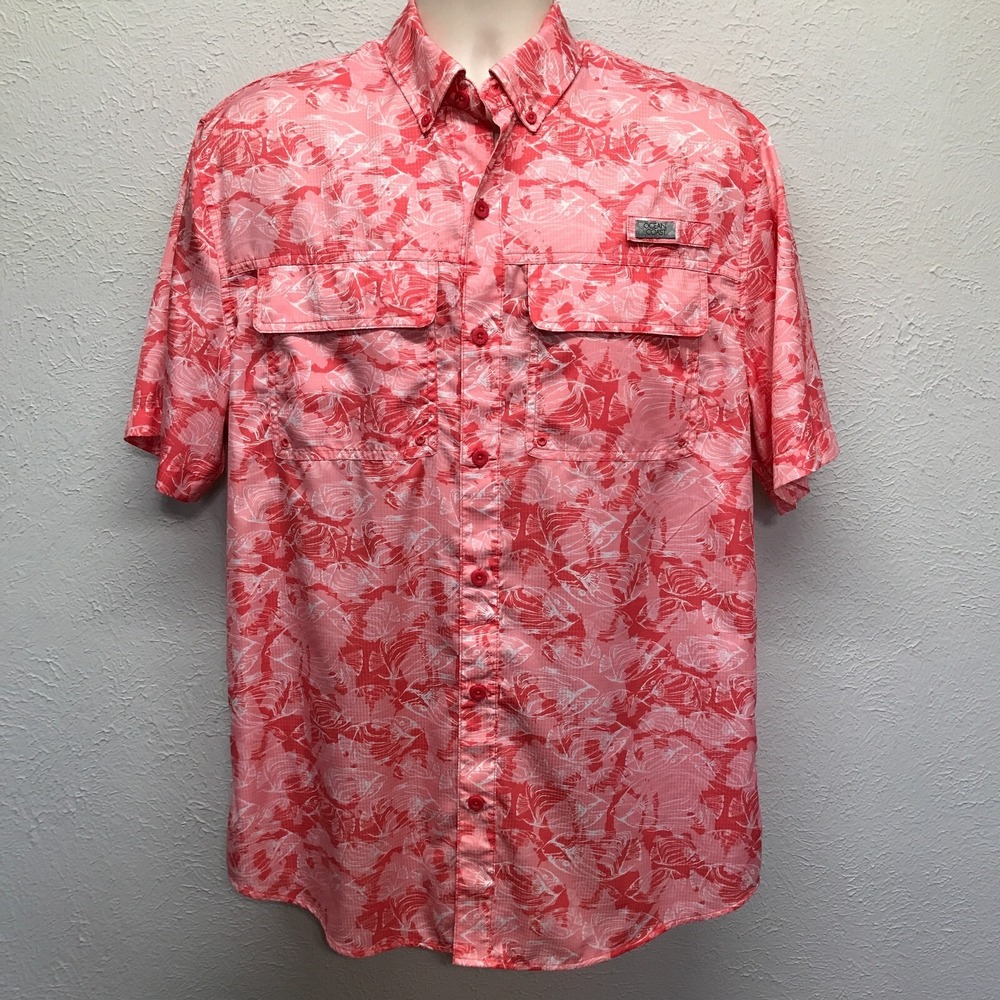 Ocean & Coast Advantage Shirt Mens M Pink All Around Fish Print Fishing Boating